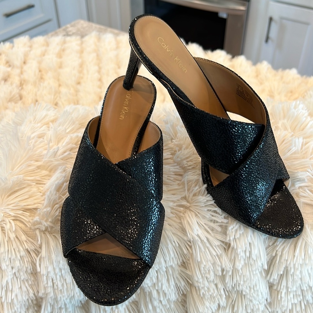 🎉Host Pick🎉Calvin Klein Womens Black High Heel Open Toe Slide Sandal - Size 9